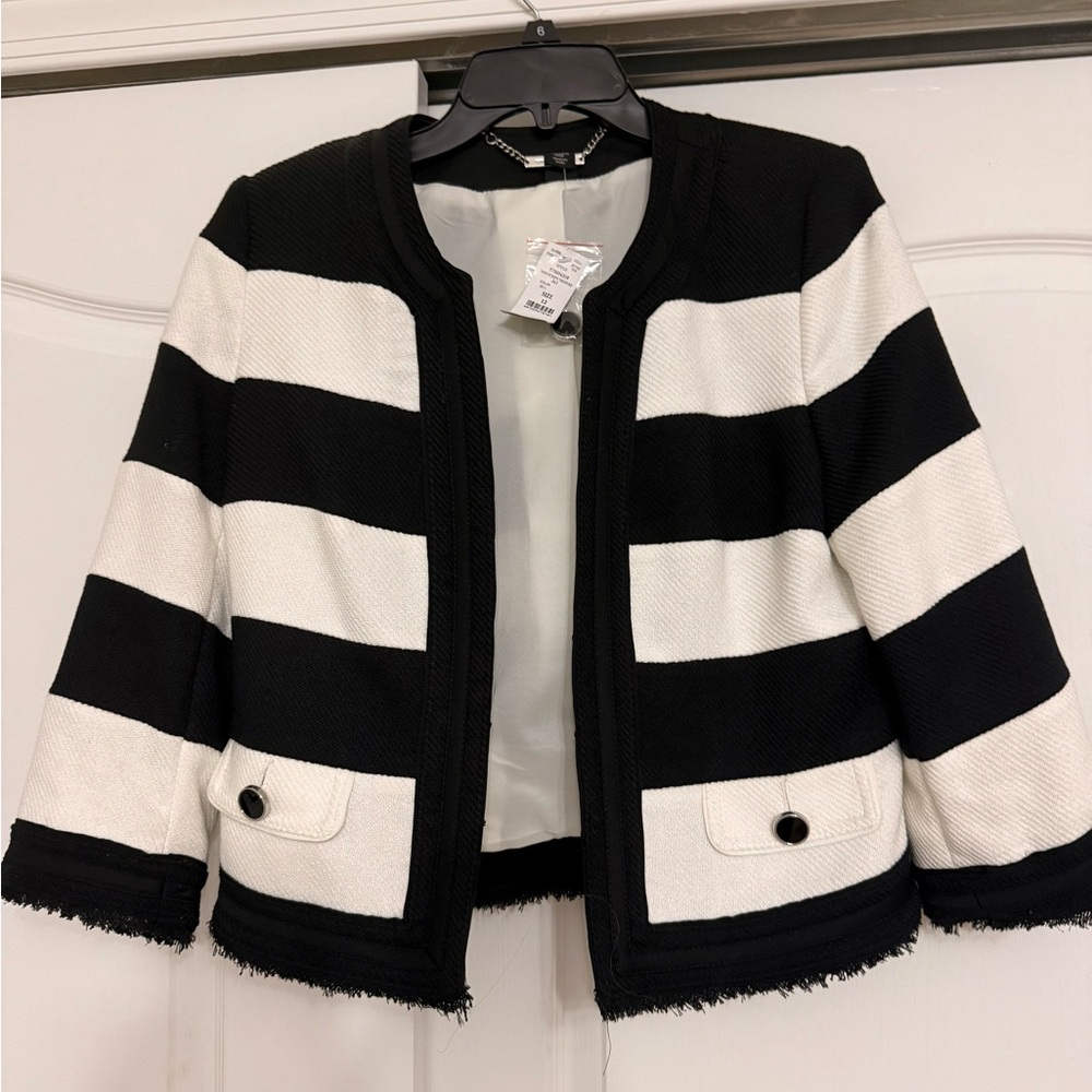 White House Black Market Striped Black and White Blazer